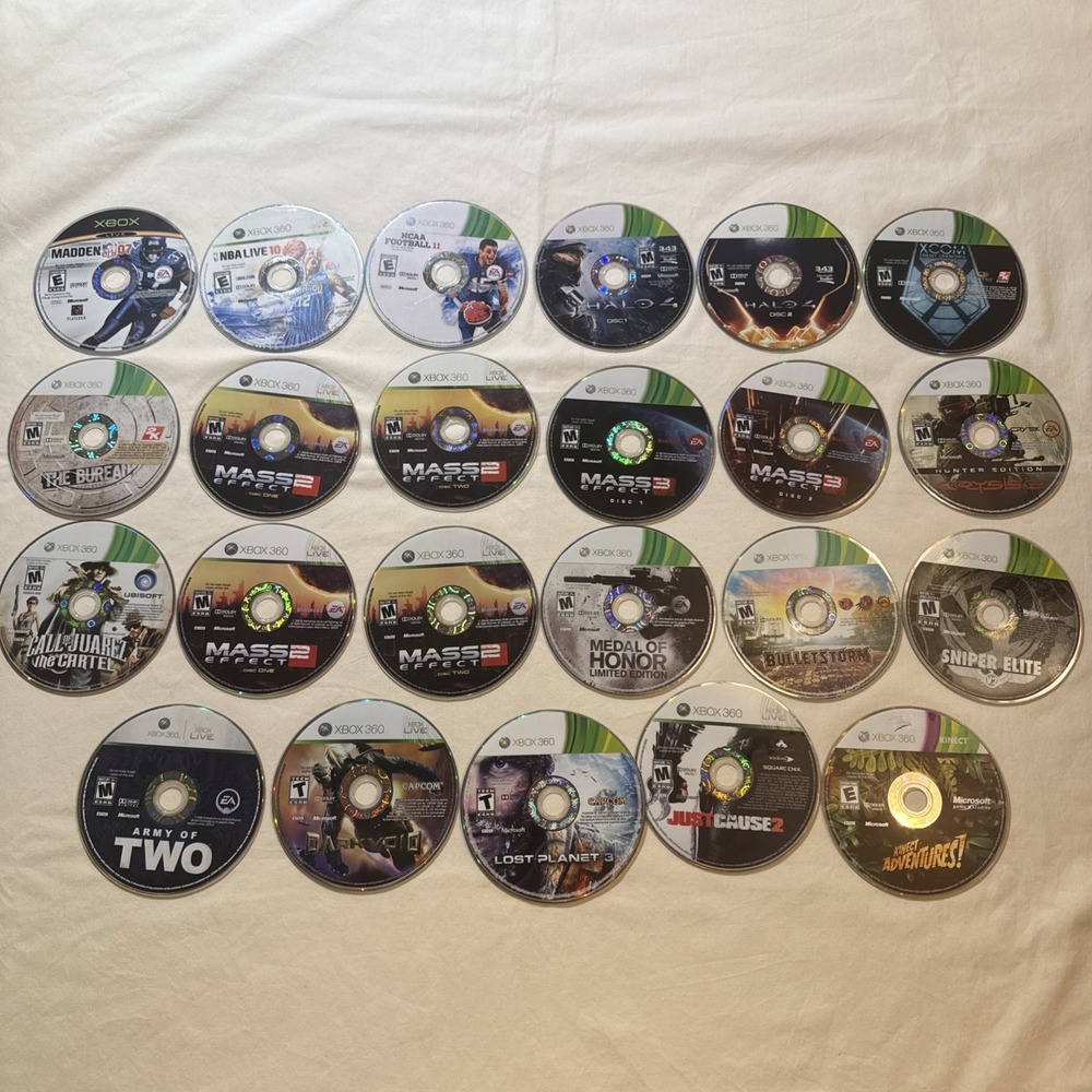 Lot of 20 Microsoft Xbox 360 Games Disc Only Halo 4 Mass Effect Dark Void